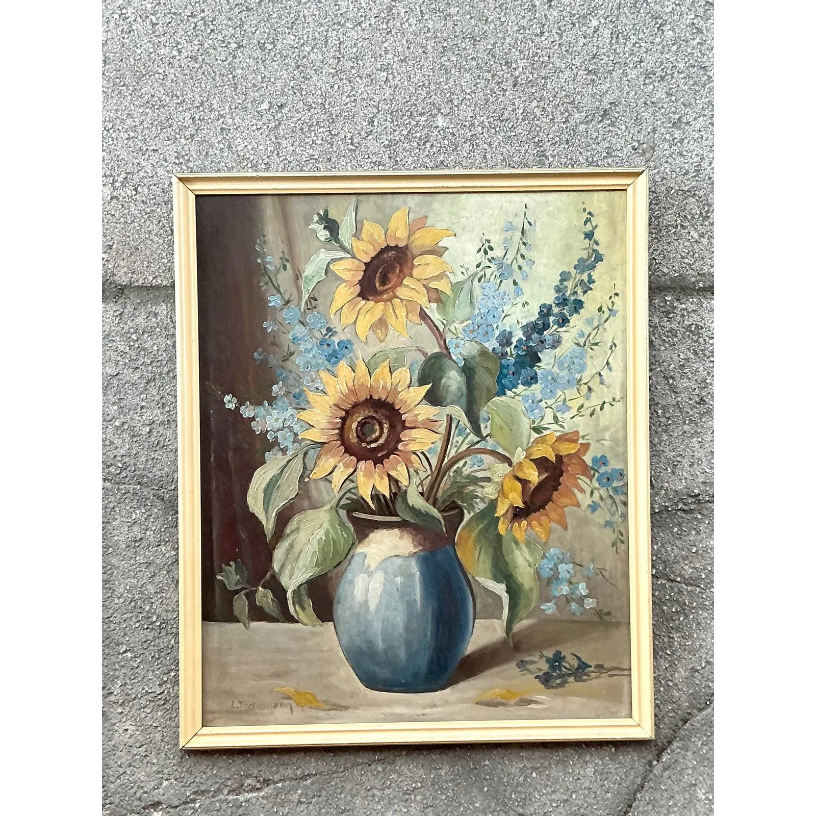 Vintage Boho Original Still Life Oil on Board — additional photo 6
