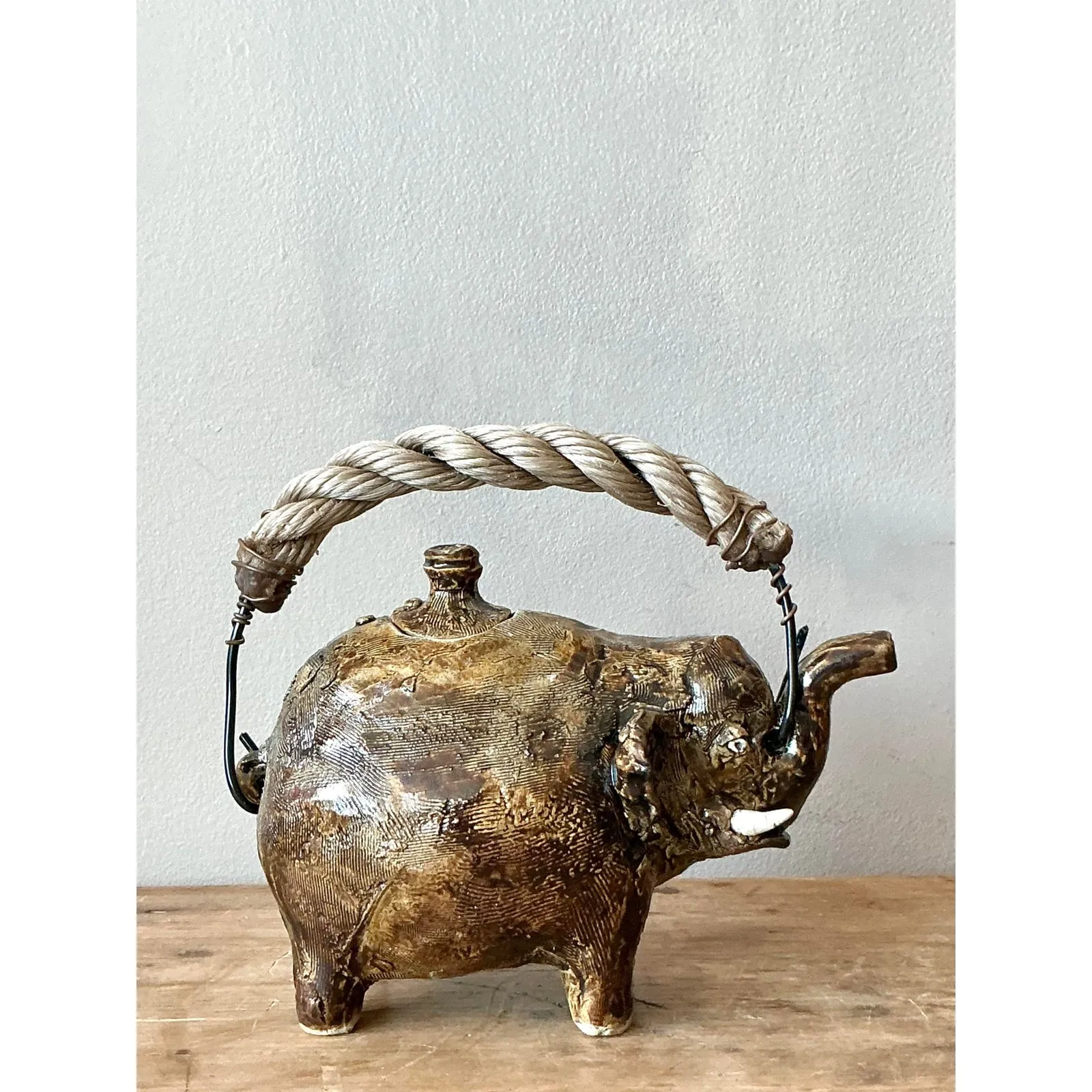 Vintage Boho Original Studio Pottery Elephant Teapot — additional photo 5