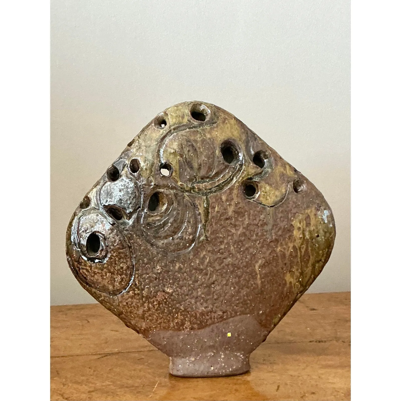 Vintage Boho Original Studio Pottery Flower Frog Vase — additional photo 2
