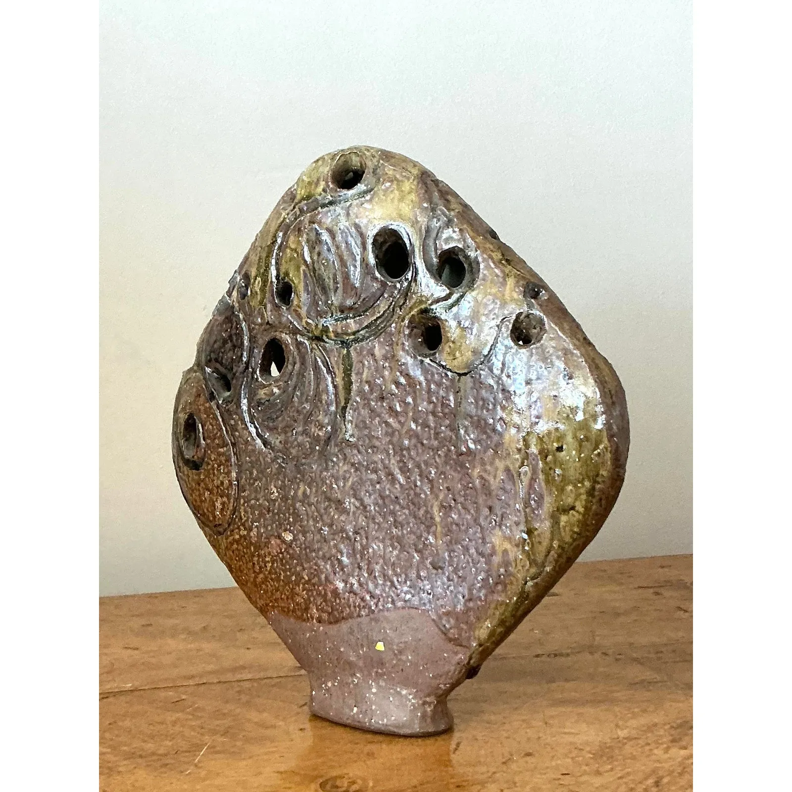 Vintage Boho Original Studio Pottery Flower Frog Vase — additional photo 4