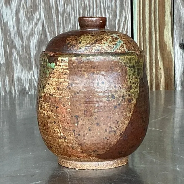 Vintage Boho Original Studio Pottery Lidded Vase — additional photo 1