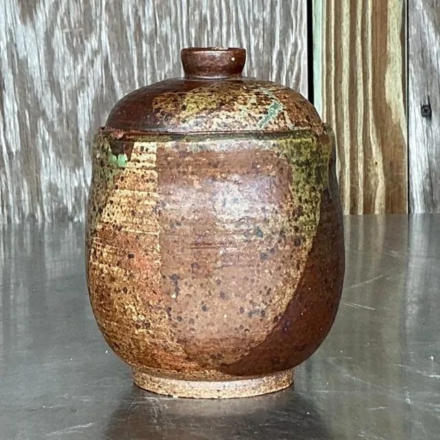 Vintage Boho Original Studio Pottery Lidded Vase — additional photo 4