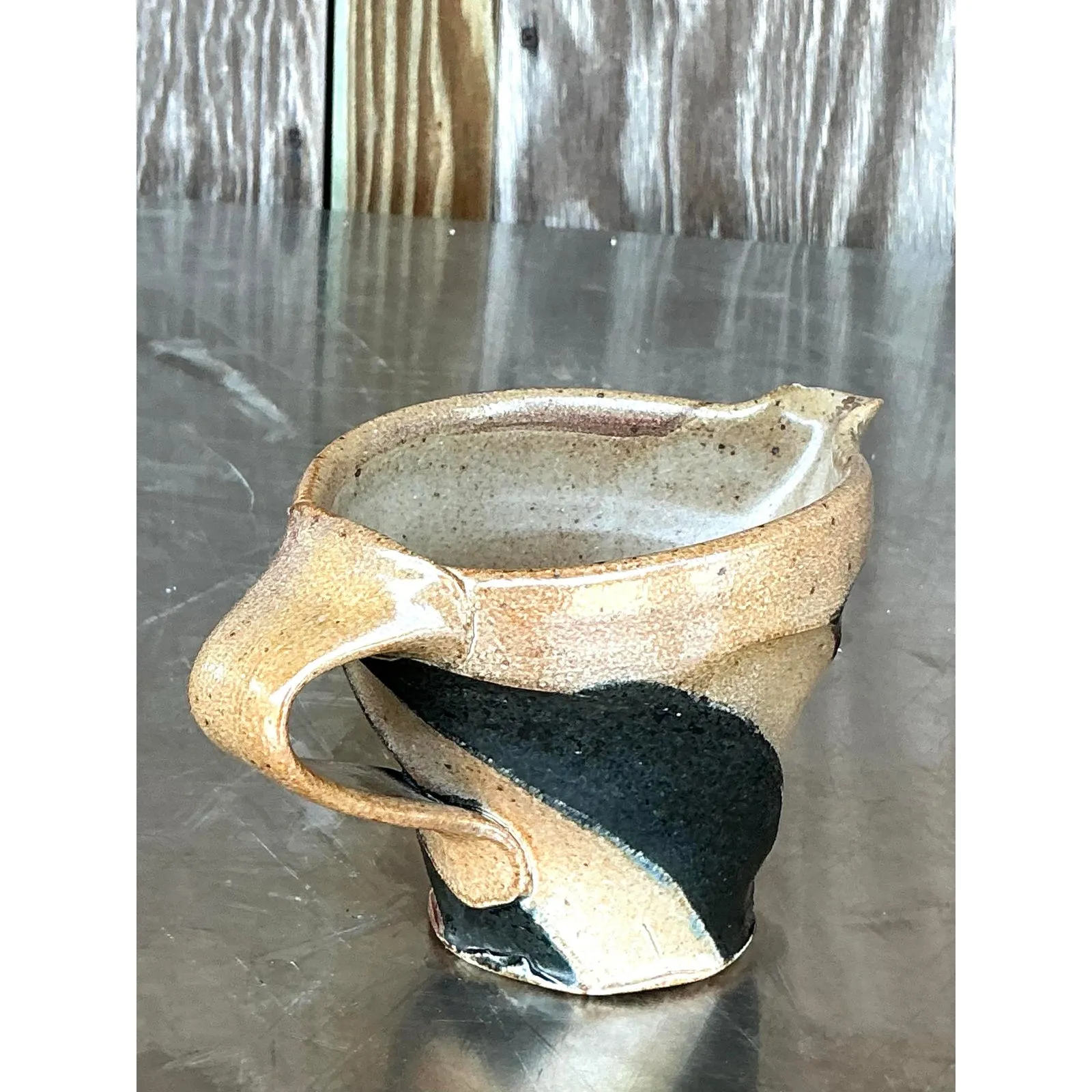 Vintage Boho Original Studio Pottery Pitcher - Ceramic, 6.5W x 4H — additional photo 1