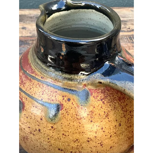 Vintage Boho Original Studio Pottery Pitcher - Ceramic, 8.25W x 8.5H — additional photo 2