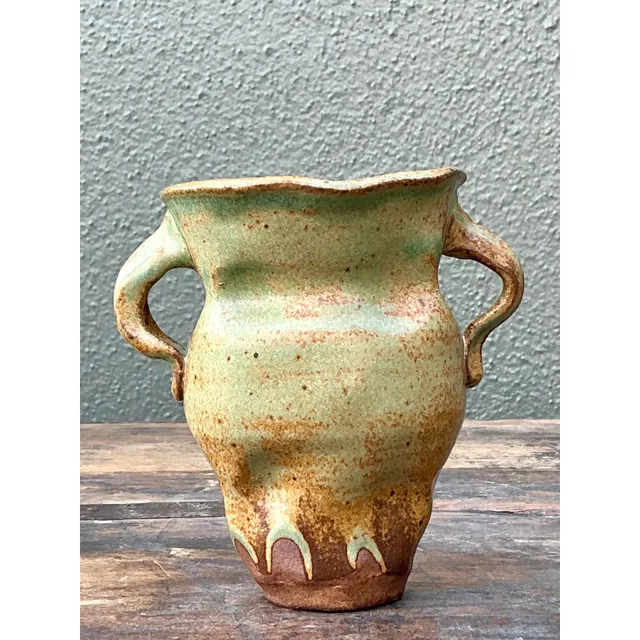 Vintage Boho Original Studio Pottery Small Vase - Ceramic, 4.5W x 3.5H — additional photo 2