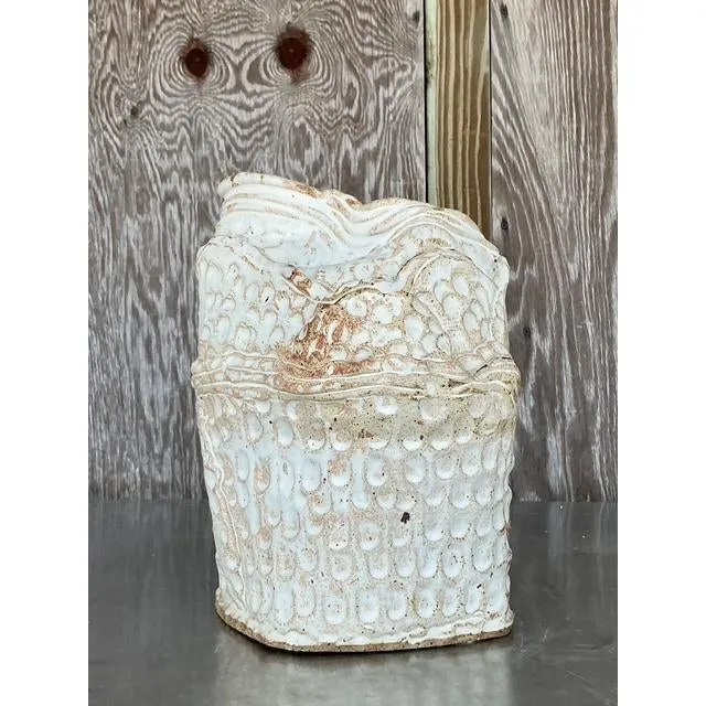 Vintage Boho Original Studio Pottery Vase - Ceramic, 9.5W x 12.25H — additional photo 1