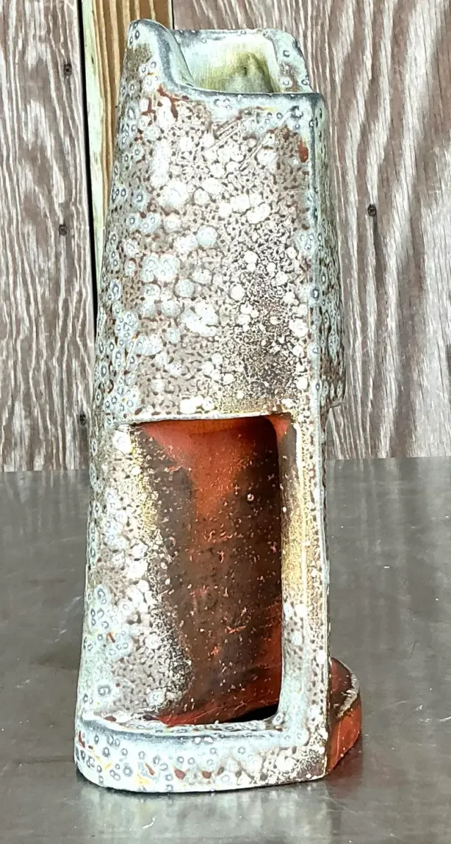 Vintage Boho Original Studio Pottery Vase - Pottery, 5.5W x 12H — additional photo 2