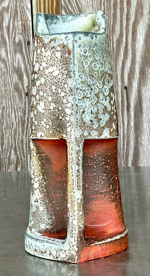 Vintage Boho Original Studio Pottery Vase - Pottery, 5.5W x 12H — additional photo 3
