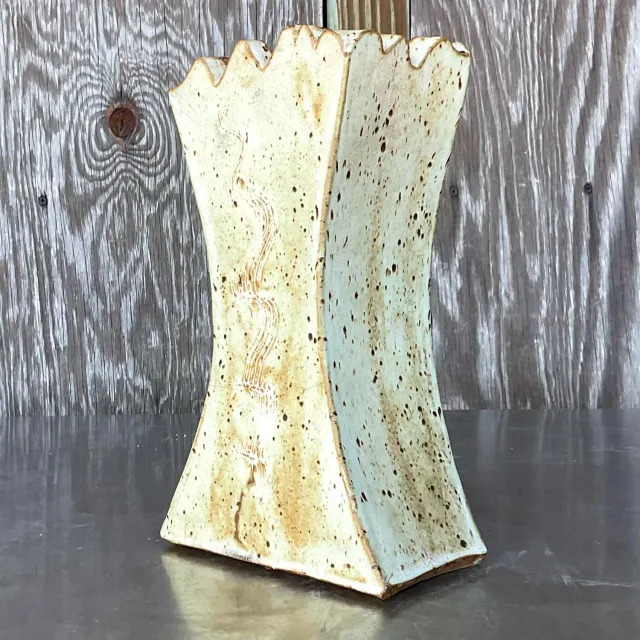 Vintage Boho Original Studio Pottery Vase - Pottery, 7W x 12H — additional photo 1