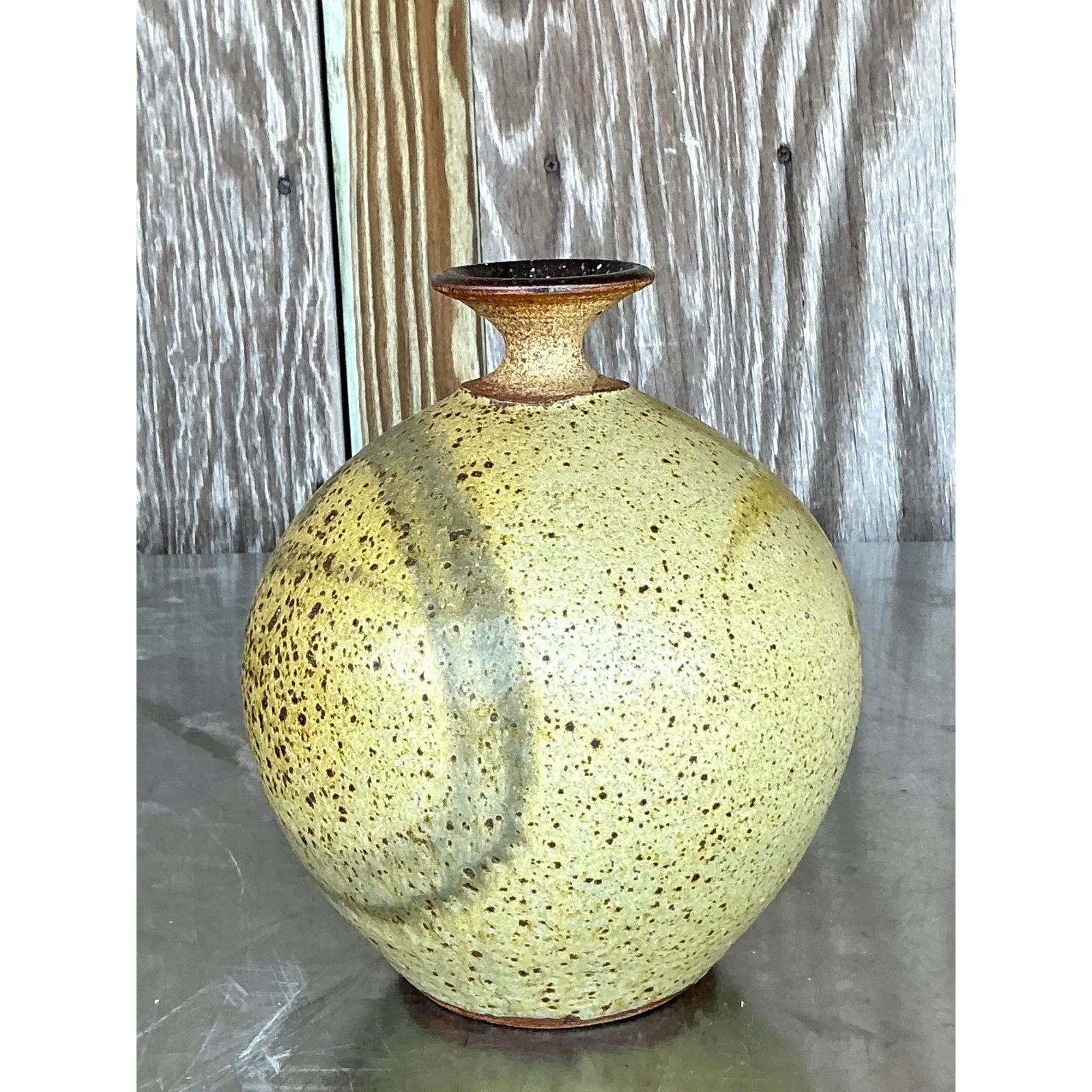 Vintage Boho Original Studio Pottery Vase - Stone, 7W x 9H — additional photo 3