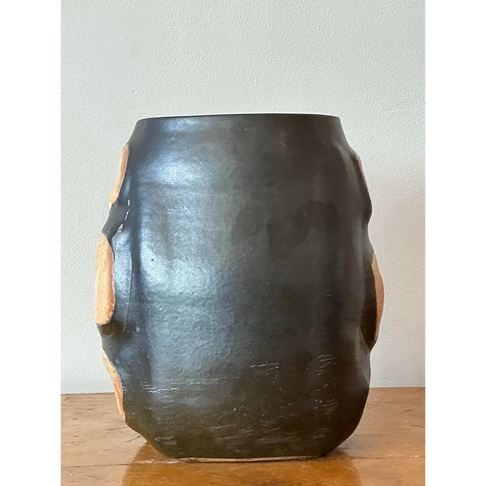 Vintage Boho Original Studio Pottery Vase - Ceramic, 8W x 10H — additional photo 1
