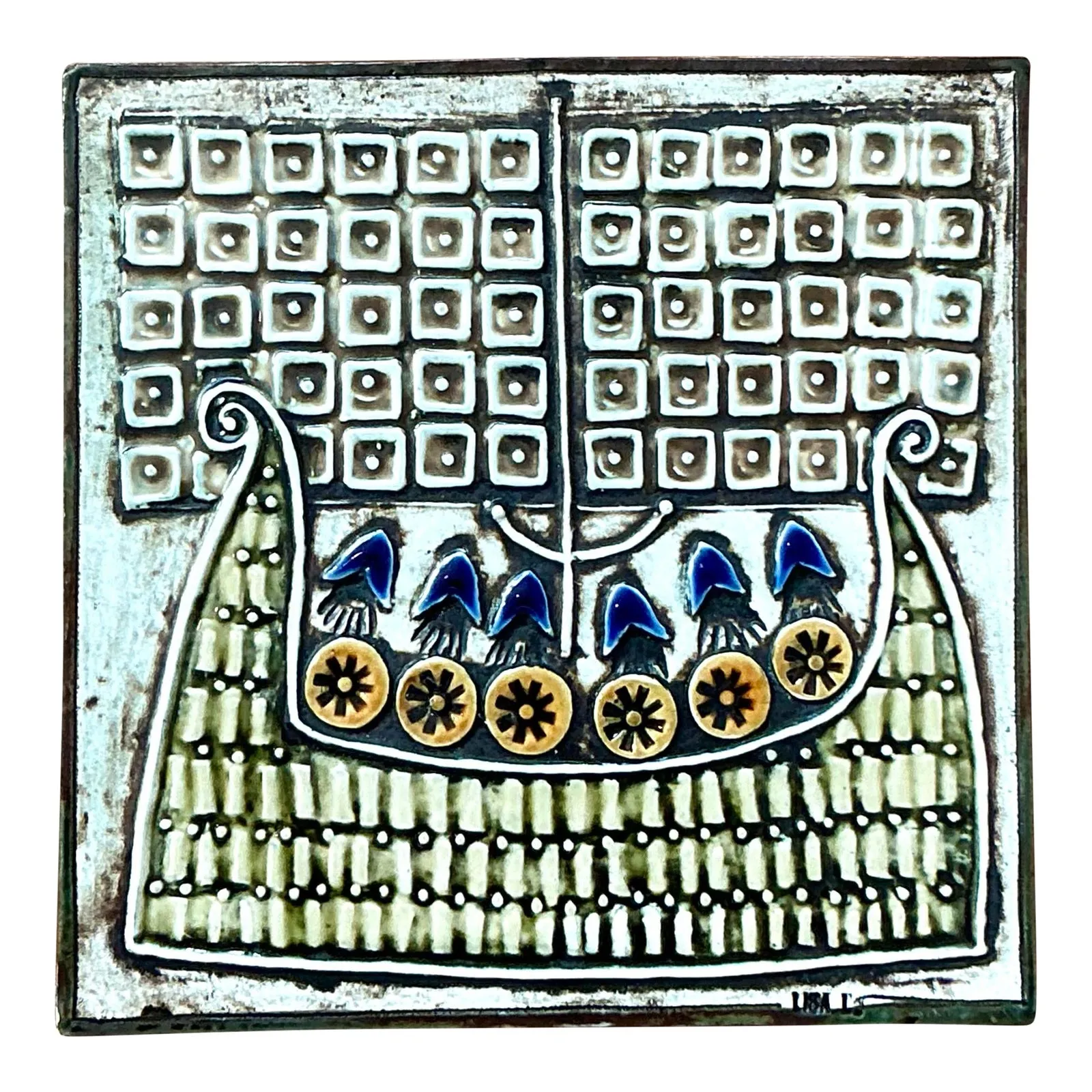 Vintage Boho Original Studio Pottery Viking Ship Tile — additional photo 1