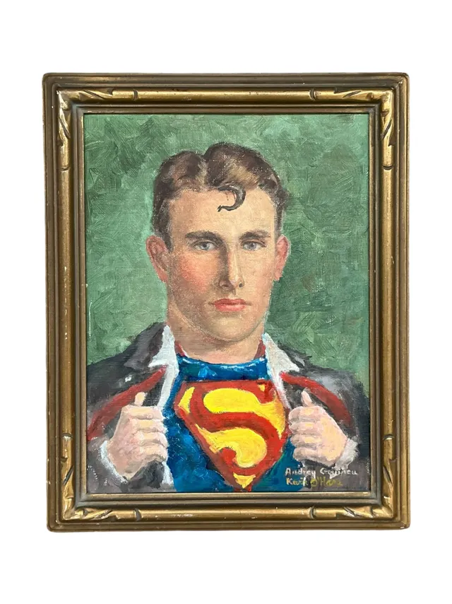 Vintage Boho Original Superman Oil Portrait On Canvas — additional photo 1