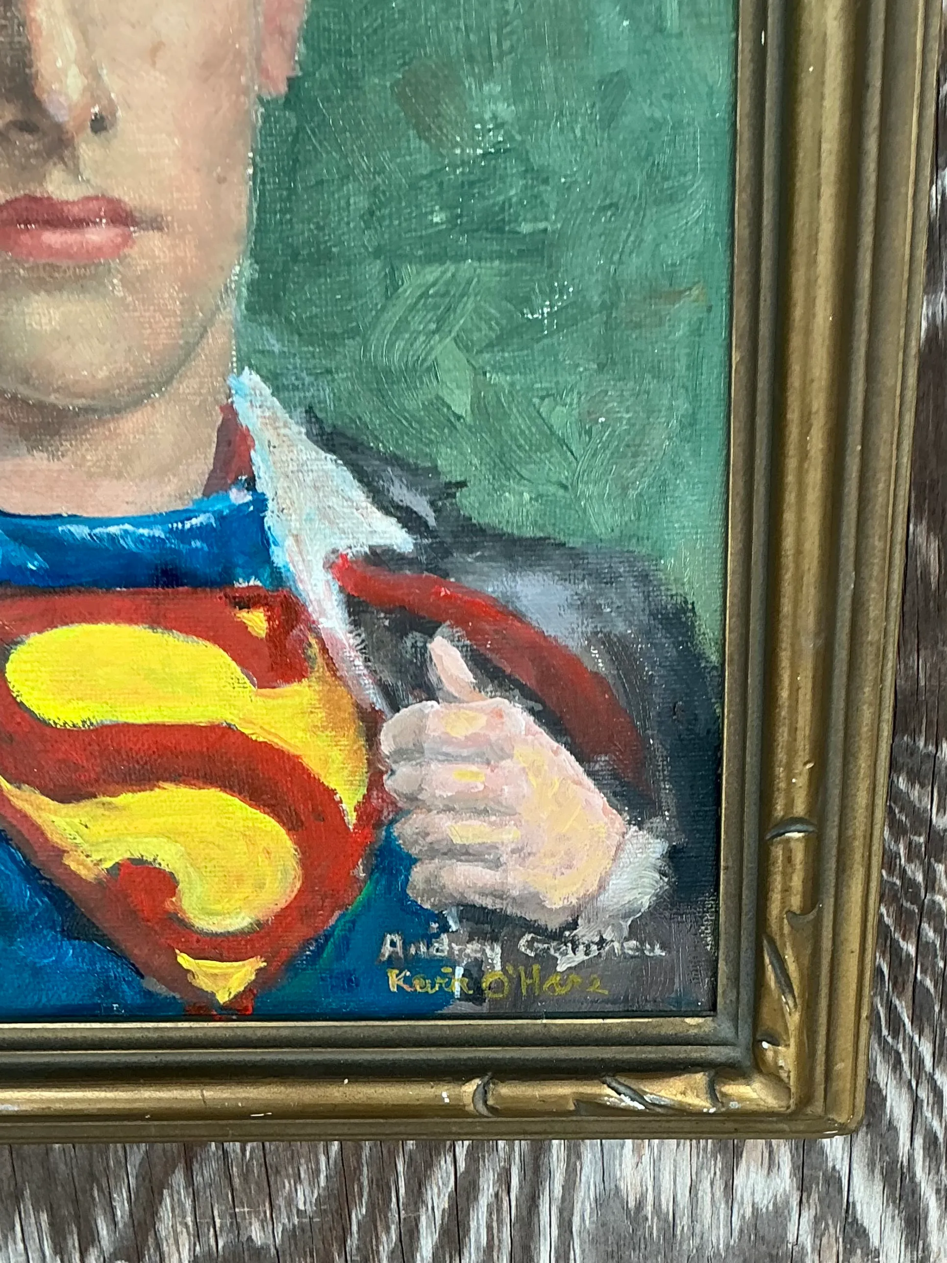 Vintage Boho Original Superman Oil Portrait On Canvas — additional photo 2