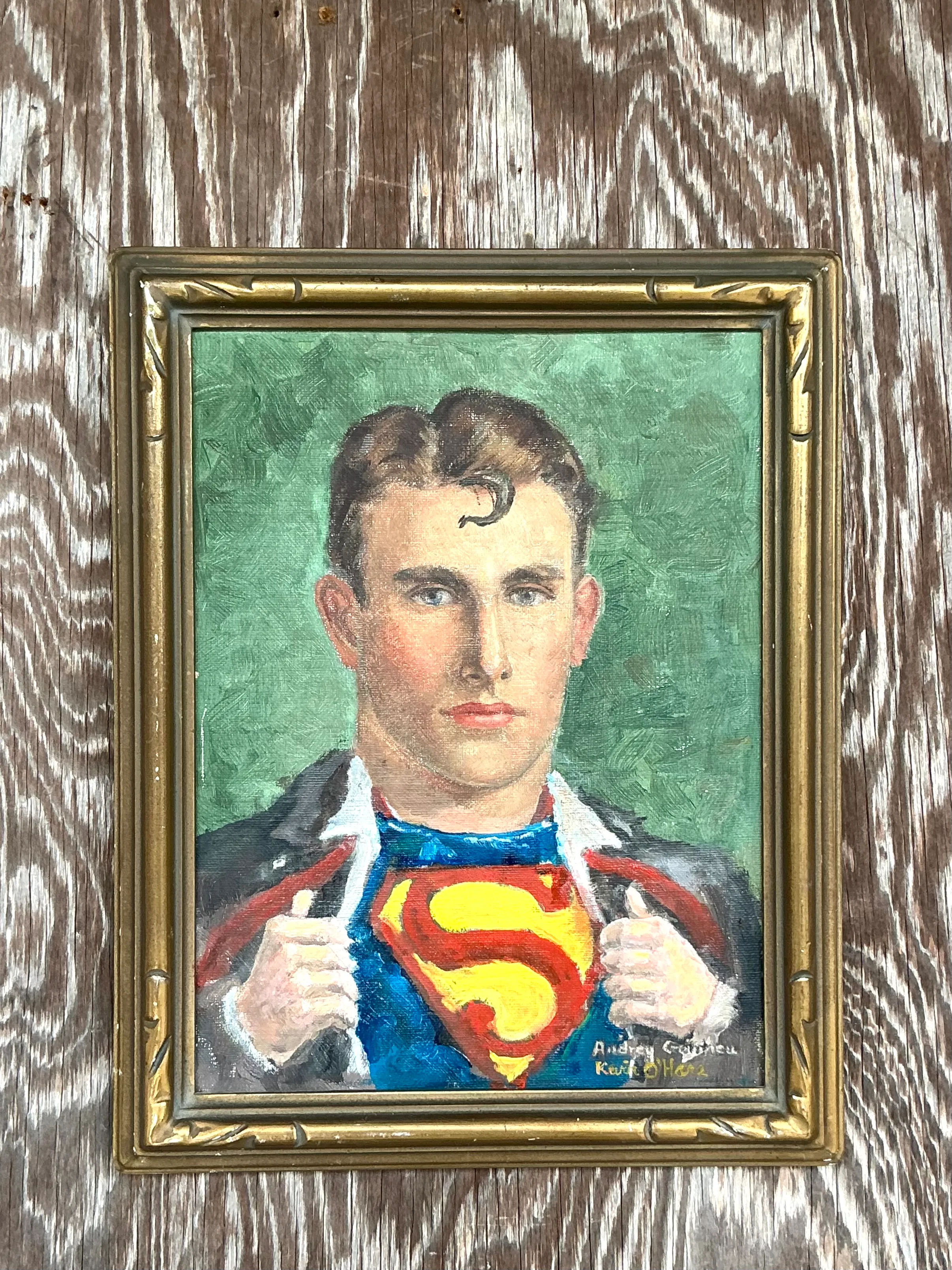 Vintage Boho Original Superman Oil Portrait On Canvas — additional photo 3