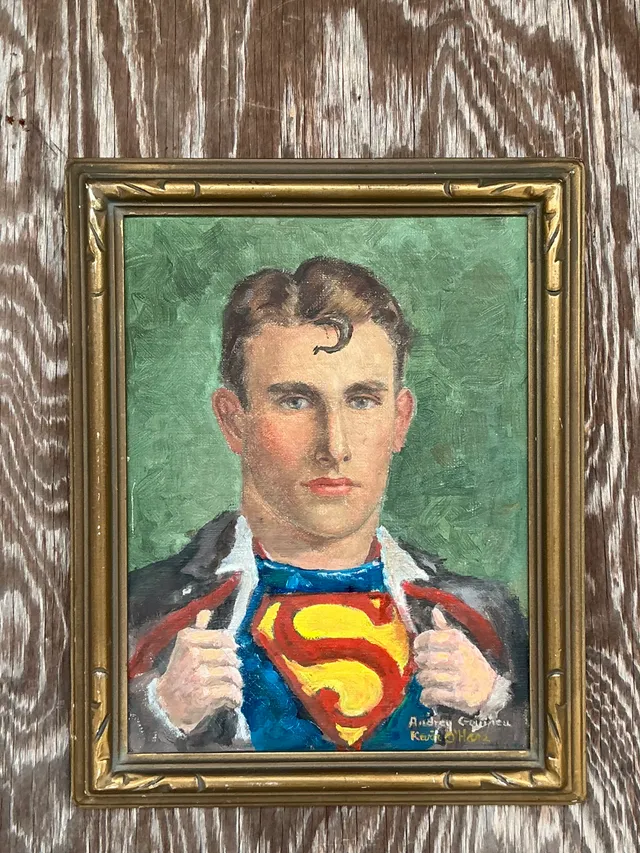 Vintage Boho Original Superman Oil Portrait On Canvas — additional photo 4