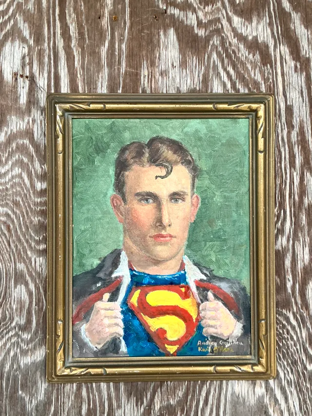 Vintage Boho Original Superman Oil Portrait On Canvas — additional photo 5