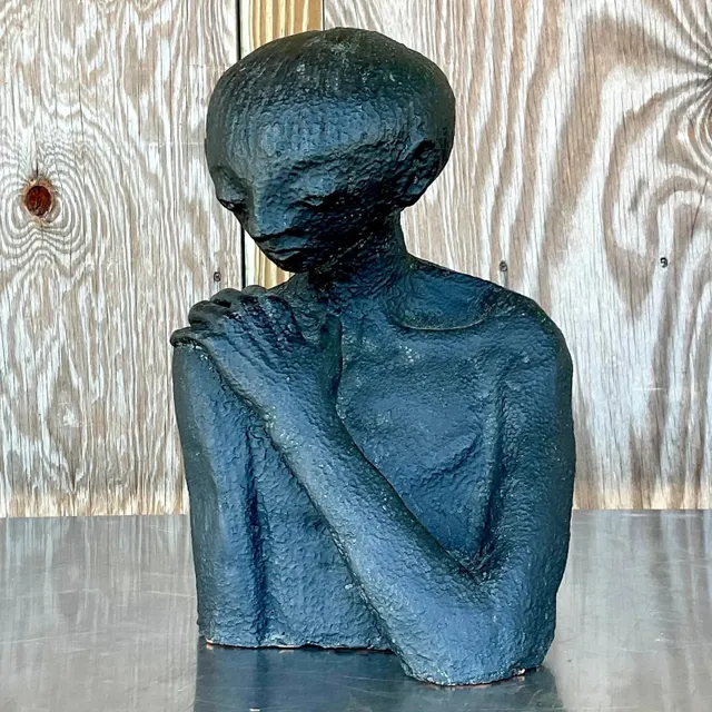 Vintage Boho Original Terracotta Sculpture of Man — additional photo 1