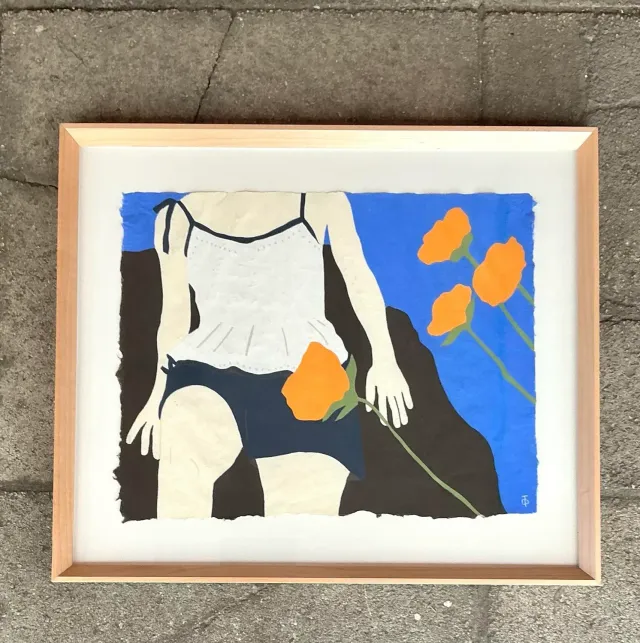 Vintage Boho Original Theresa Drapkin Pastel on Paper Figurative Drawing — additional photo 1