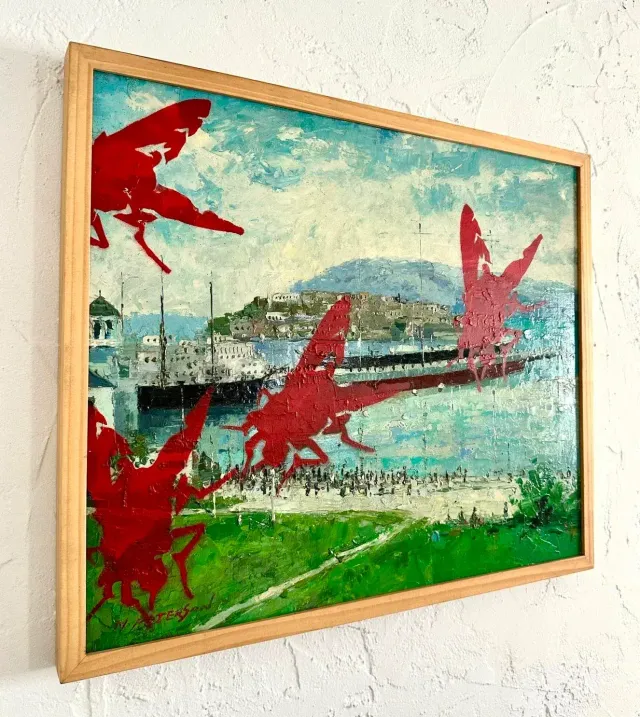 Vintage Boho Outsider Art Reclaimed Oil on Canvas — additional photo 1