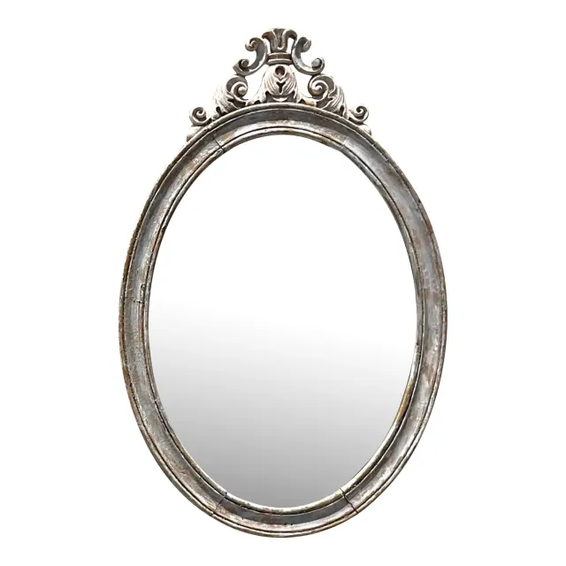 Vintage Boho Oval Carved Wood Mirror — additional photo 1