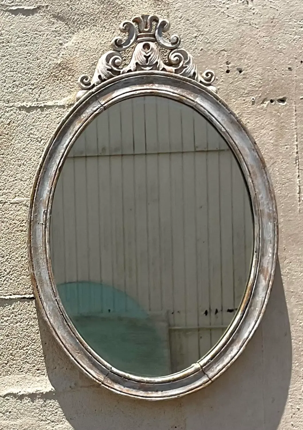 Vintage Boho Oval Carved Wood Mirror — additional photo 2