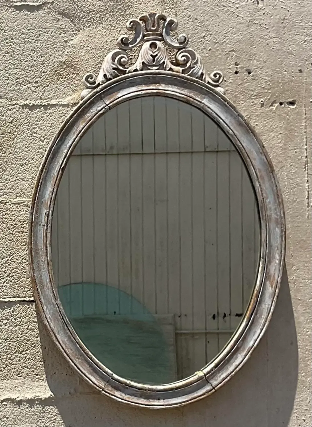 Vintage Boho Oval Carved Wood Mirror — additional photo 3