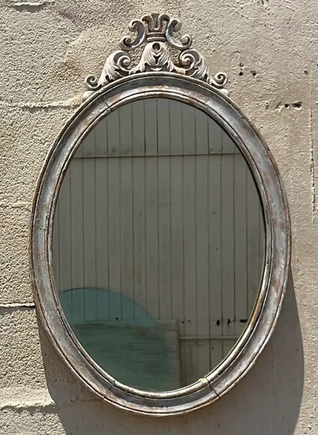 Vintage Boho Oval Carved Wood Mirror — additional photo 3