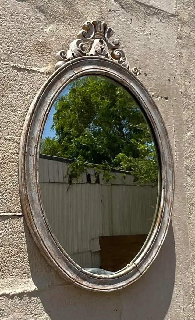 Vintage Boho Oval Carved Wood Mirror — additional photo 4