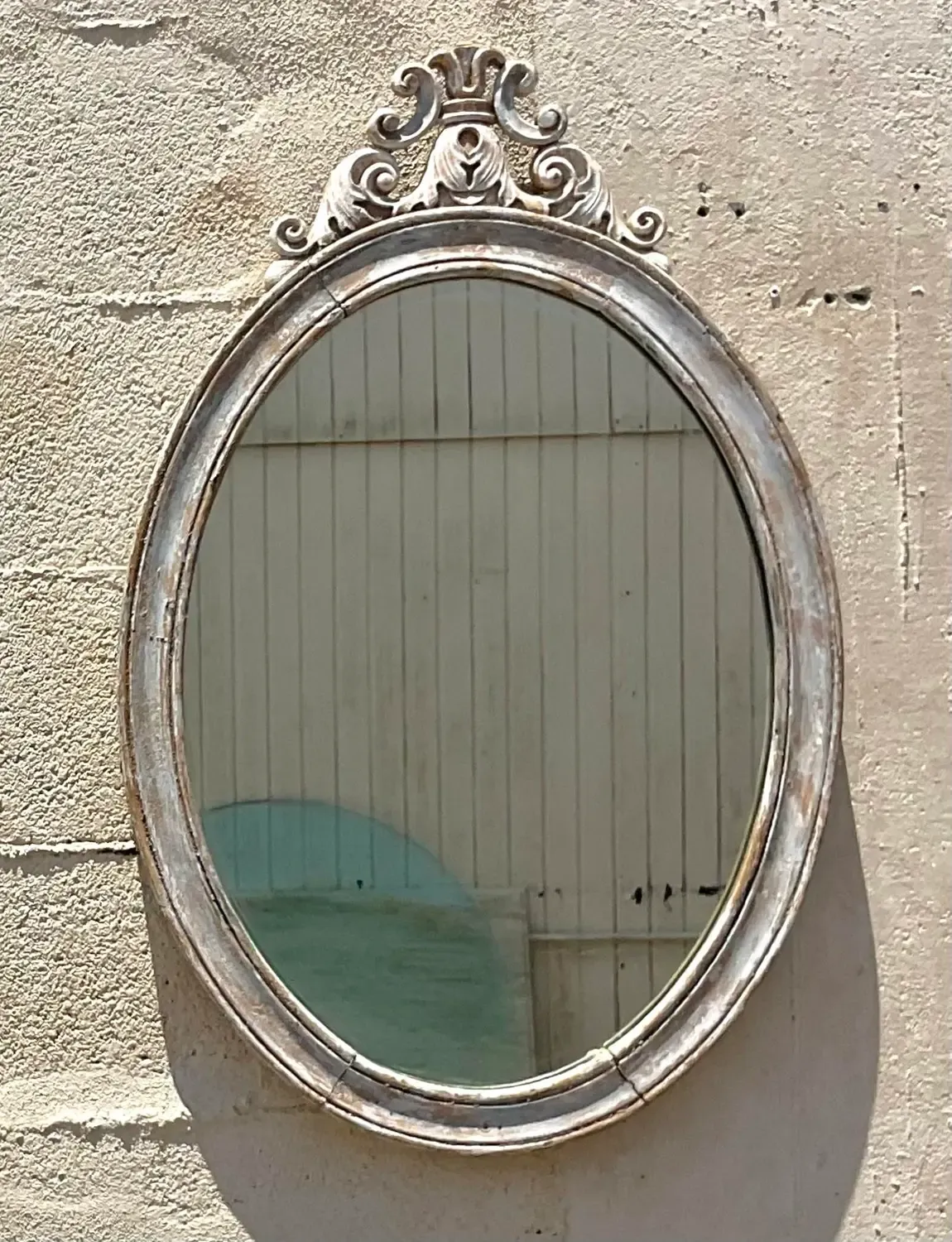 Vintage Boho Oval Carved Wood Mirror — additional photo 5