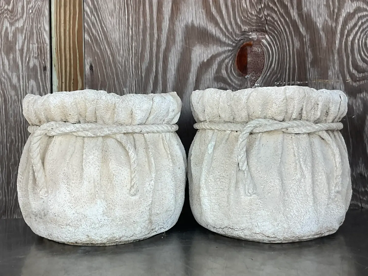 Vintage Boho Painted Terra Cotta Rope Planters - a Pair — additional photo 1