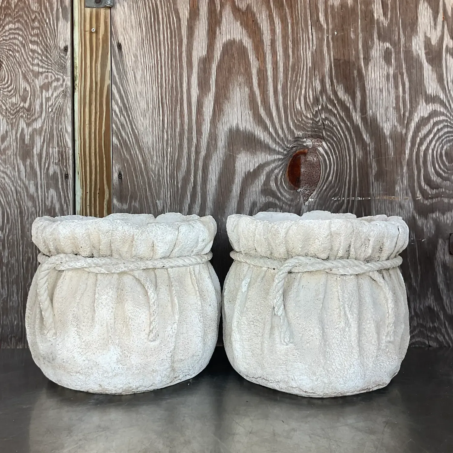 Vintage Boho Painted Terra Cotta Rope Planters - a Pair — additional photo 2