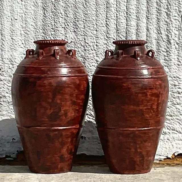 Vintage Boho Painted Terracotta Urn - a Pair — additional photo 3