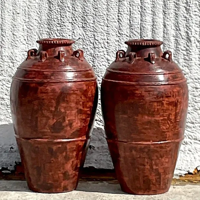 Vintage Boho Painted Terracotta Urn - a Pair — additional photo 7