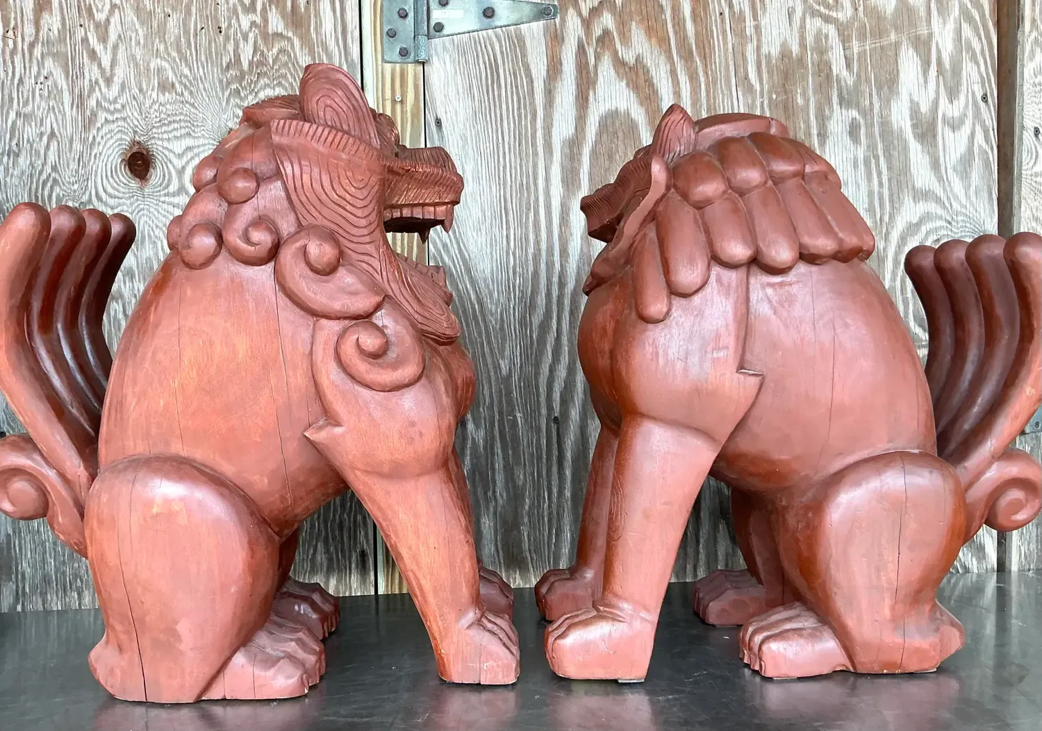 Vintage Boho Painted Wood Foo Lions - a Pair — additional photo 6