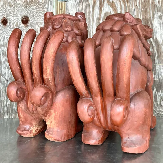 Vintage Boho Painted Wood Foo Lions - a Pair — additional photo 8