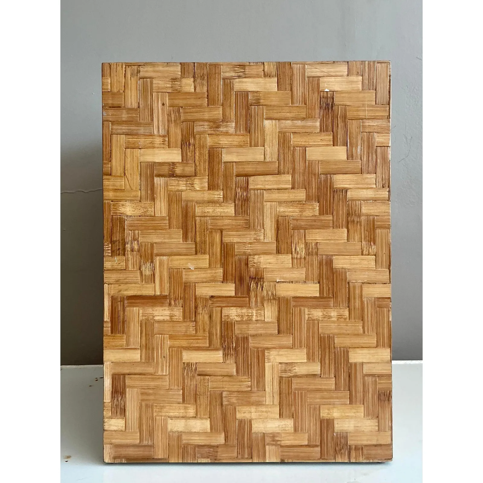 Vintage Boho Parquet Rattan Pedestal — additional photo 1