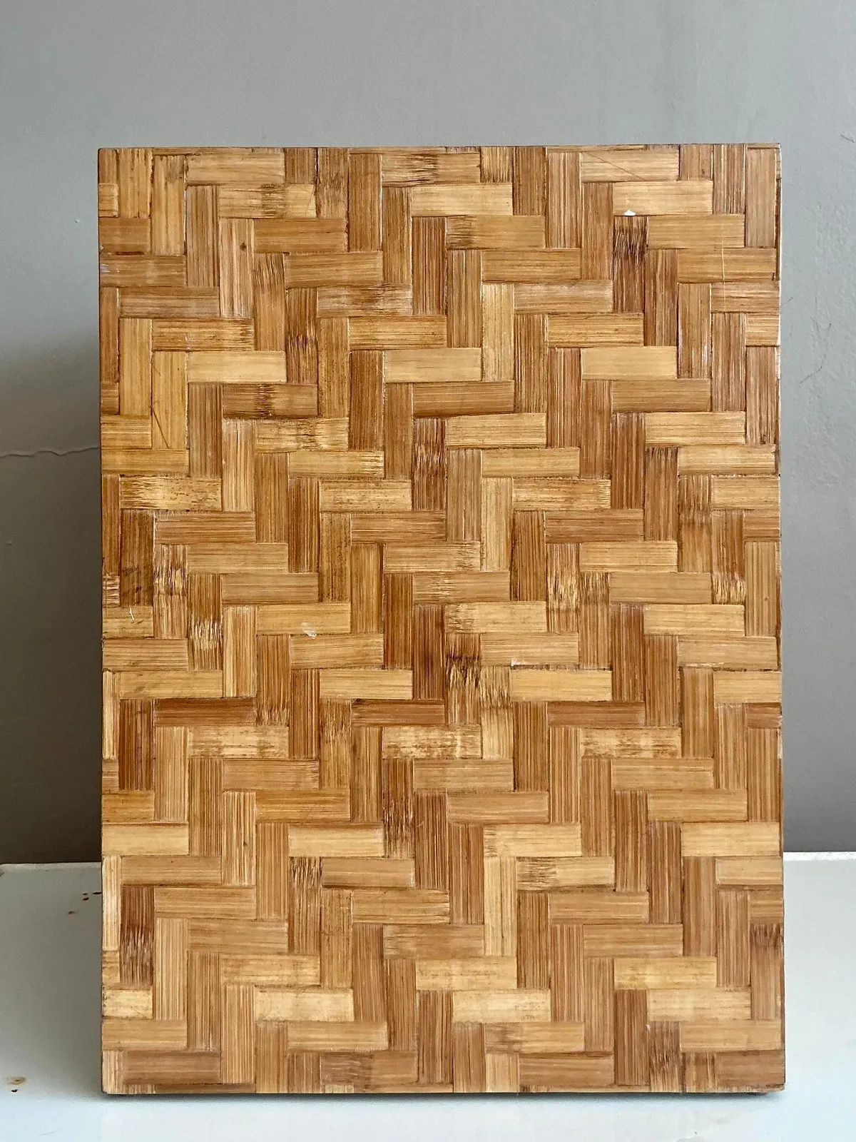 Vintage Boho Parquet Rattan Pedestal