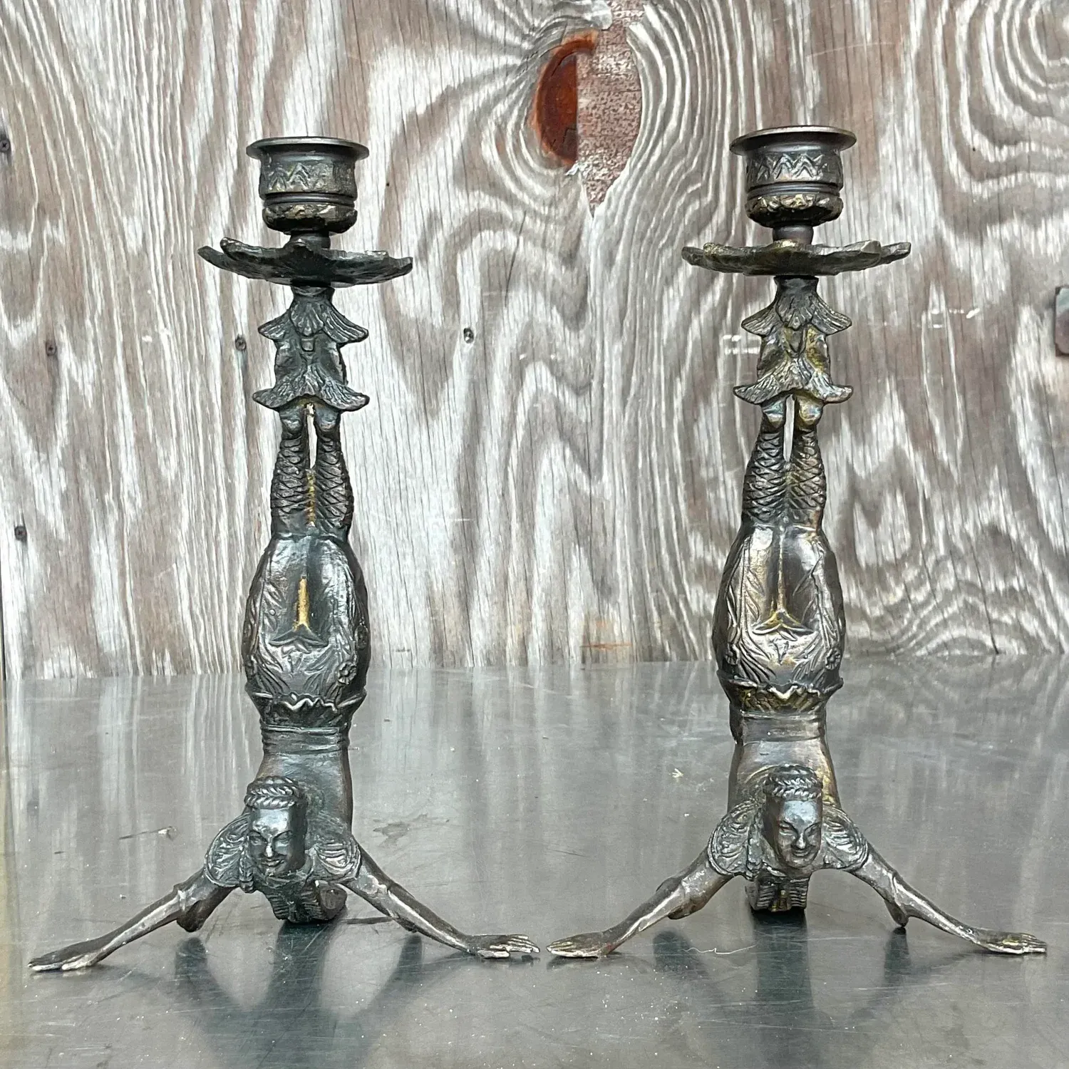 Vintage Boho Patinated Acrobat Candlesticks - a Pair — additional photo 2