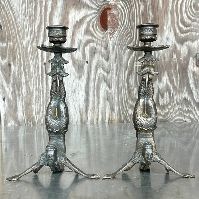 Vintage Boho Patinated Acrobat Candlesticks - a Pair — additional photo 2