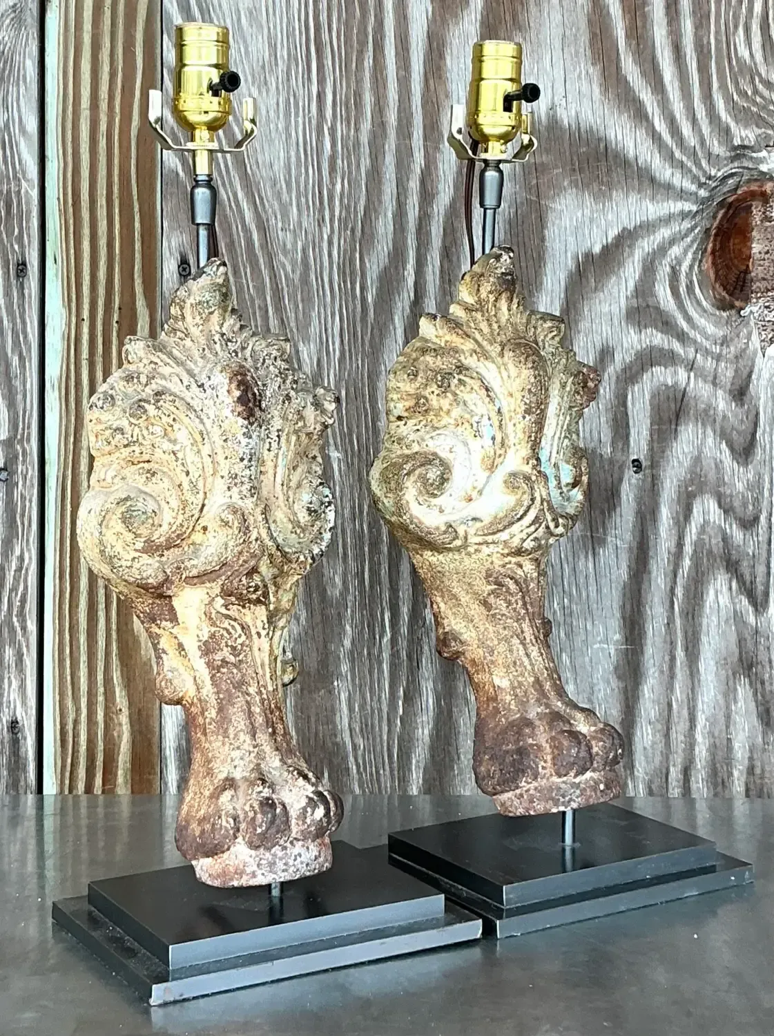 Vintage Boho Patinated Architectural Element Lamps - a Pair — additional photo 1