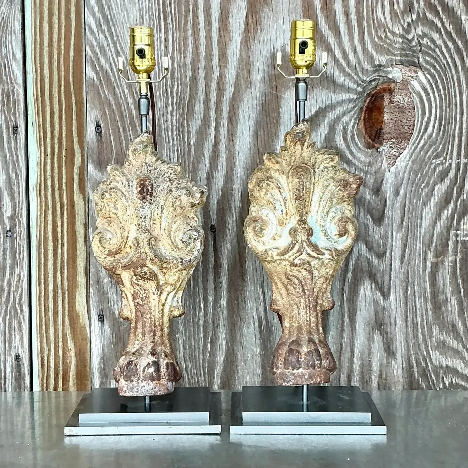 Vintage Boho Patinated Architectural Element Lamps - a Pair — additional photo 3
