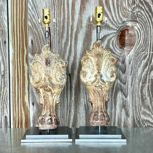 Vintage Boho Patinated Architectural Element Lamps - a Pair — additional photo 3