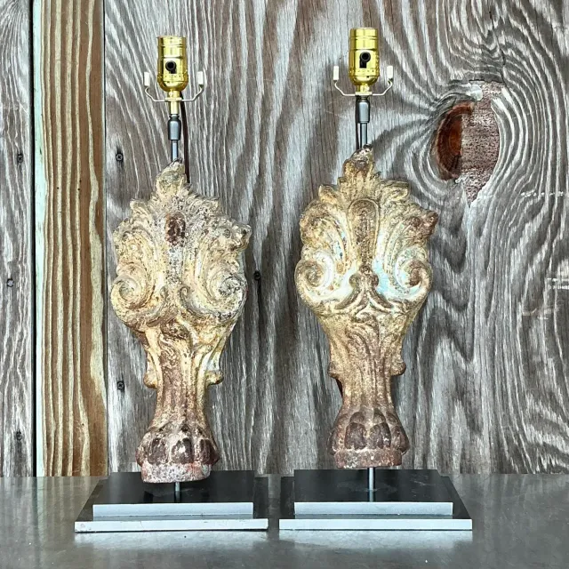 Vintage Boho Patinated Architectural Element Lamps - a Pair — additional photo 5