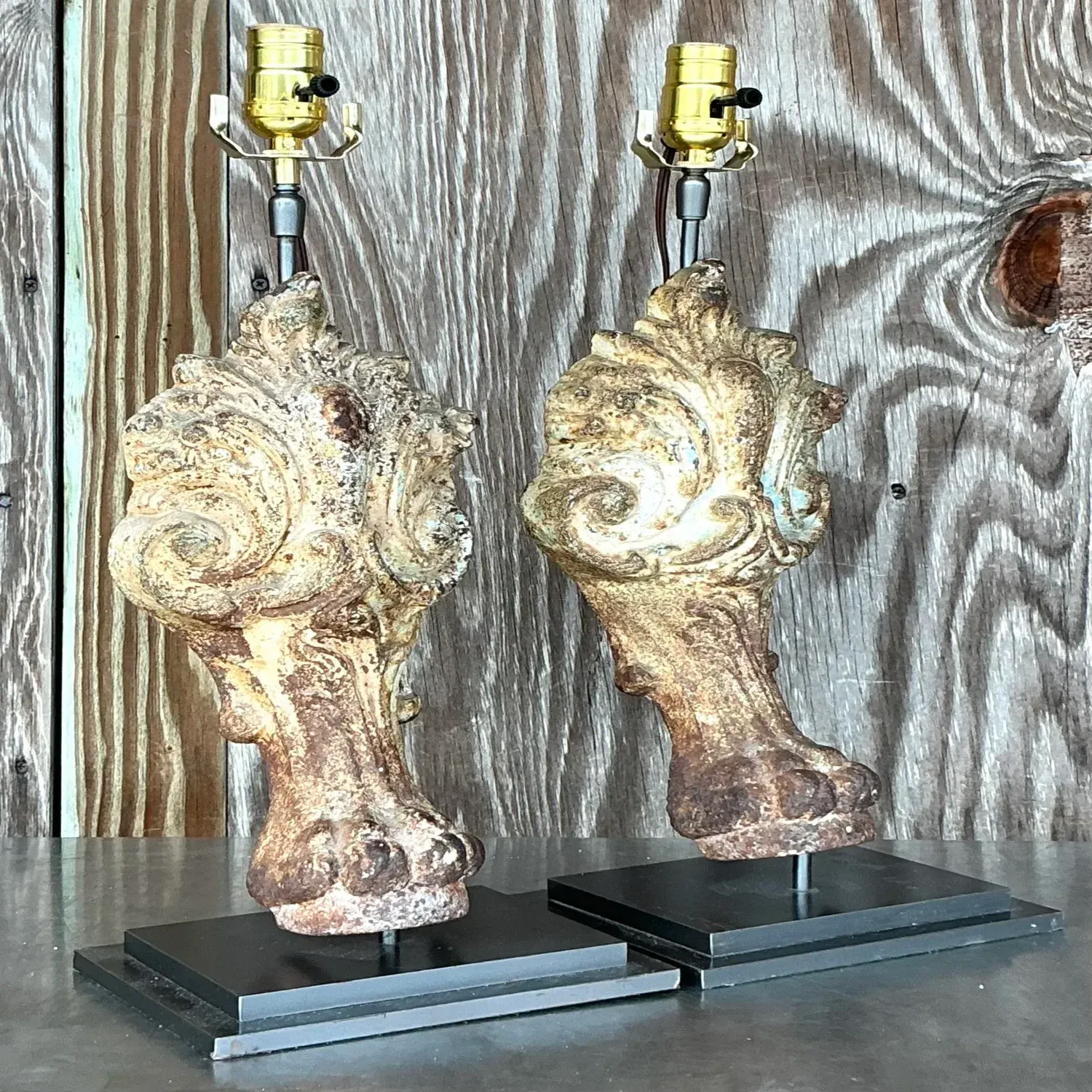 Vintage Boho Patinated Architectural Element Lamps - a Pair — additional photo 6