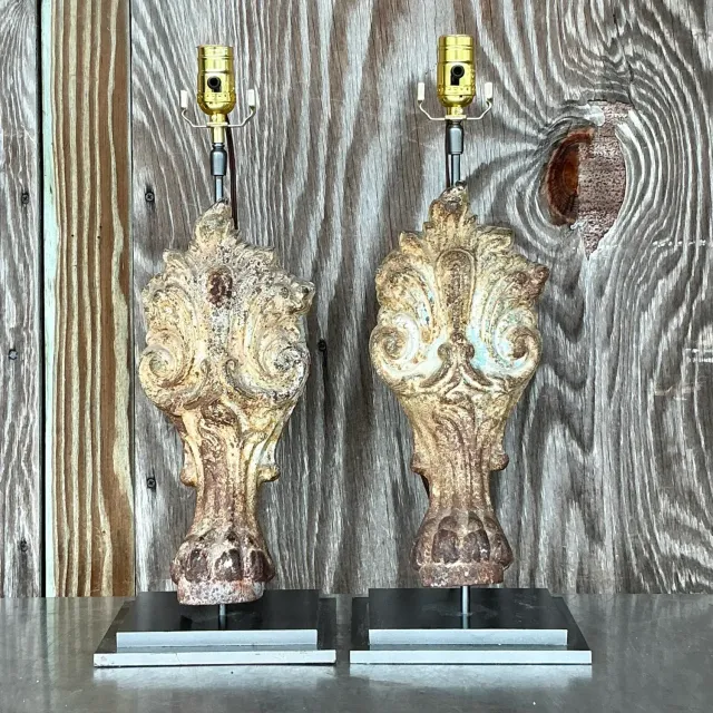 Vintage Boho Patinated Architectural Element Lamps - a Pair — additional photo 7