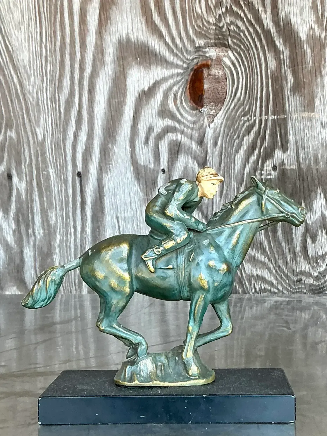 Vintage Boho Patinated Brass Horse and Rider — additional photo 1