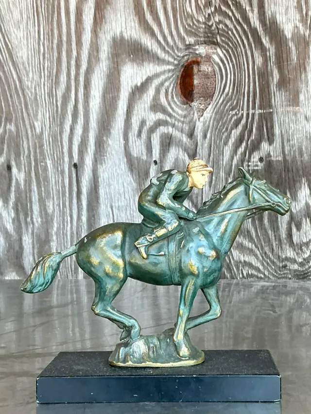 Vintage Boho Patinated Brass Horse and Rider — additional photo 1