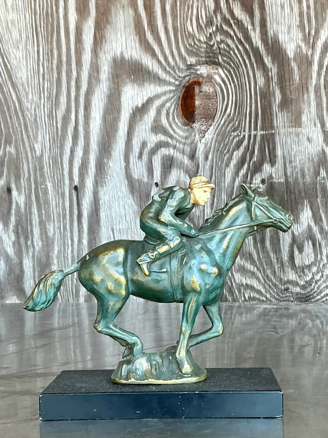 Vintage Boho Patinated Brass Horse and Rider — additional photo 2