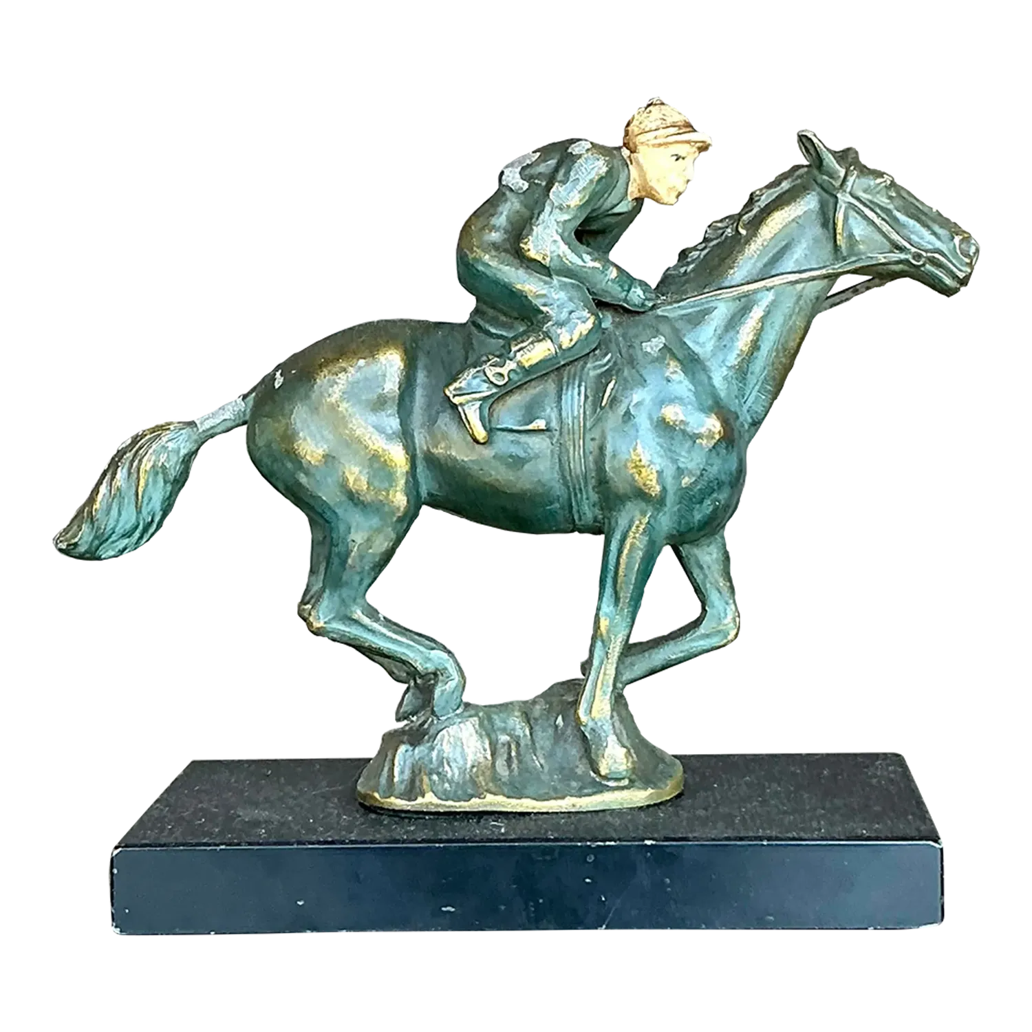 Vintage Boho Patinated Brass Horse and Rider — additional photo 3